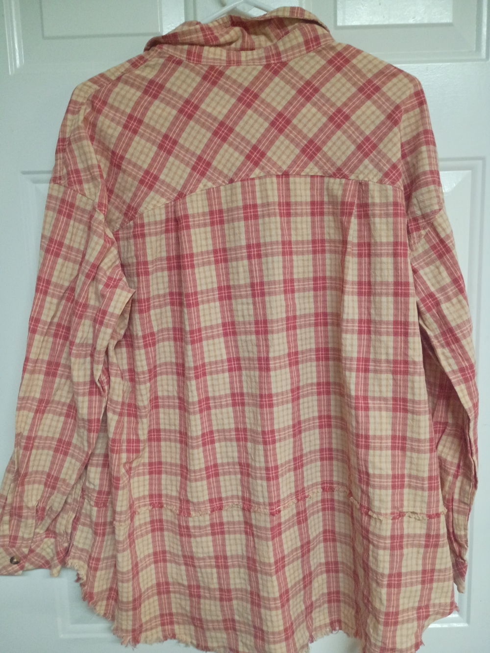 🤠🌻easel Pink and Cream Plaid Long Sleeve Button-Up Shirt Size Large - Picture 11 of 11